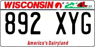 WI license plate 892XYG
