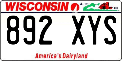 WI license plate 892XYS