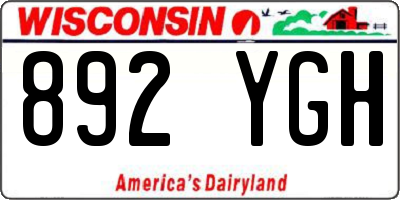 WI license plate 892YGH