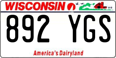 WI license plate 892YGS