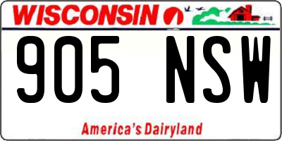 WI license plate 905NSW