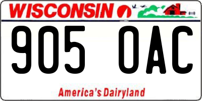 WI license plate 905OAC