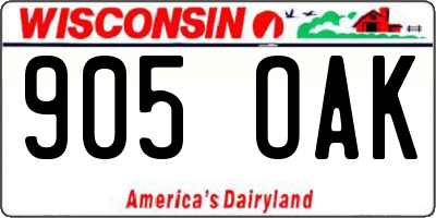 WI license plate 905OAK
