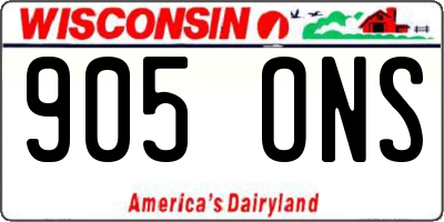 WI license plate 905ONS