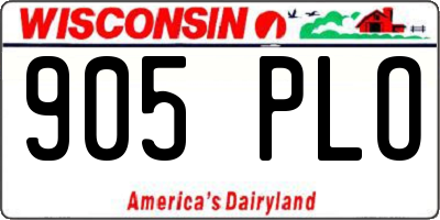 WI license plate 905PLO