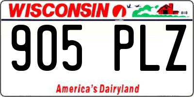 WI license plate 905PLZ