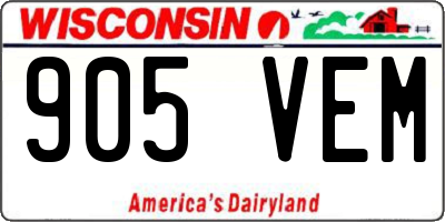 WI license plate 905VEM