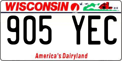 WI license plate 905YEC