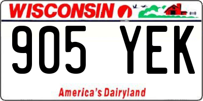 WI license plate 905YEK
