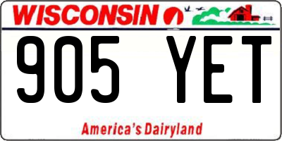 WI license plate 905YET