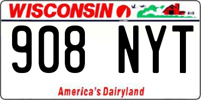WI license plate 908NYT