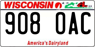 WI license plate 908OAC