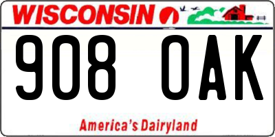 WI license plate 908OAK