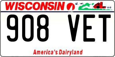 WI license plate 908VET
