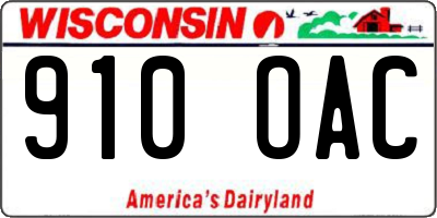 WI license plate 910OAC