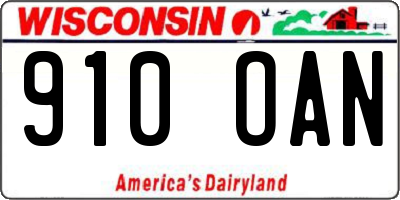 WI license plate 910OAN