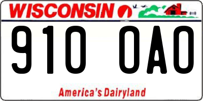 WI license plate 910OAO