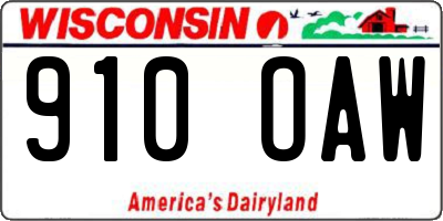 WI license plate 910OAW