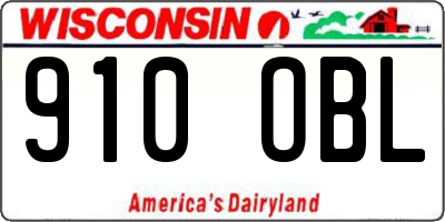 WI license plate 910OBL