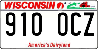 WI license plate 910OCZ