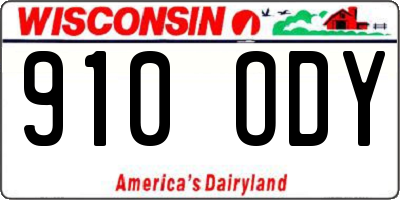 WI license plate 910ODY