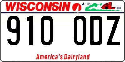 WI license plate 910ODZ