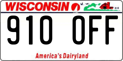 WI license plate 910OFF