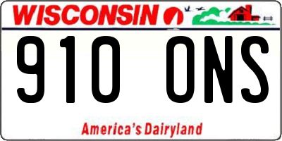 WI license plate 910ONS
