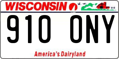 WI license plate 910ONY