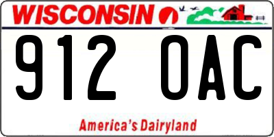 WI license plate 912OAC