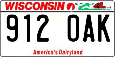 WI license plate 912OAK