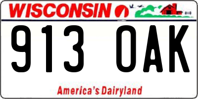 WI license plate 913OAK