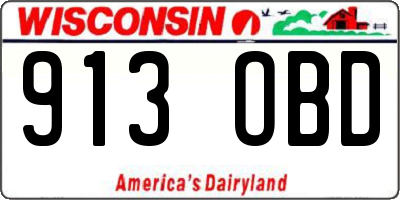 WI license plate 913OBD