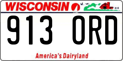 WI license plate 913ORD