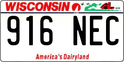 WI license plate 916NEC