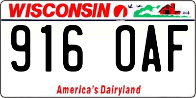 WI license plate 916OAF