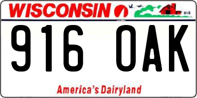 WI license plate 916OAK