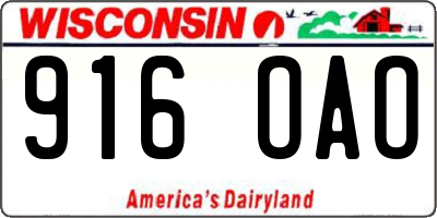 WI license plate 916OAO