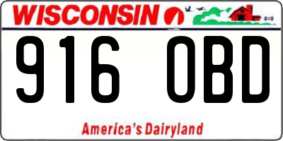 WI license plate 916OBD