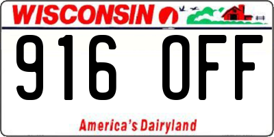 WI license plate 916OFF