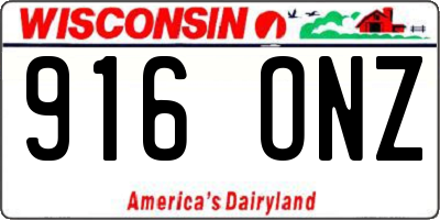 WI license plate 916ONZ