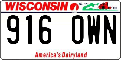 WI license plate 916OWN