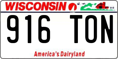 WI license plate 916TON