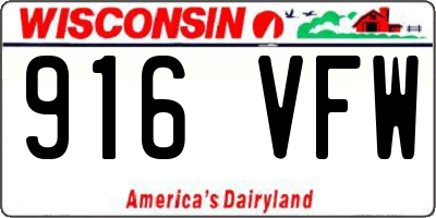 WI license plate 916VFW
