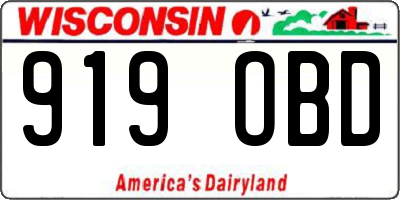 WI license plate 919OBD
