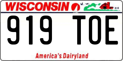 WI license plate 919TOE