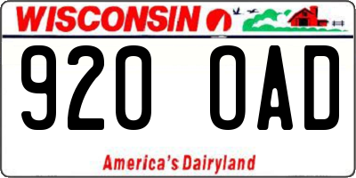 WI license plate 920OAD