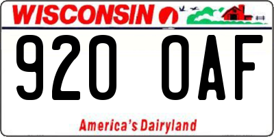 WI license plate 920OAF