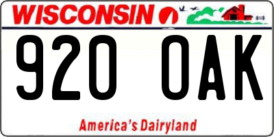 WI license plate 920OAK
