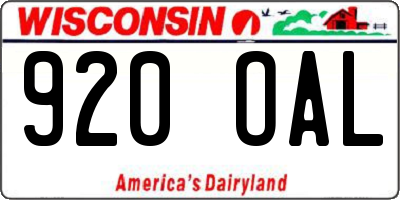 WI license plate 920OAL